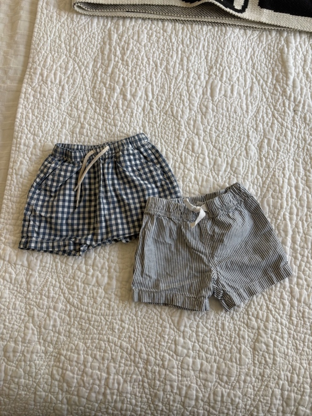 Baby Navy and White Check & Stripe Cotton Shorts - Pack of 2